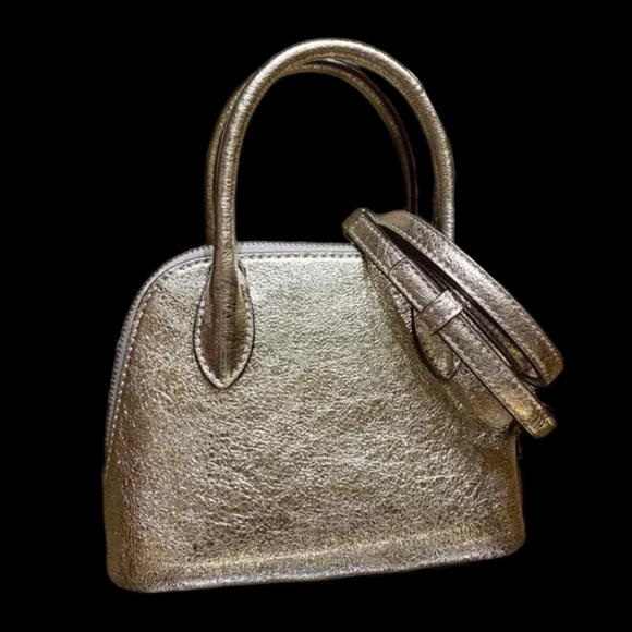 New Tory Burch Emerson Metallic Gold Dome Satchel Handbag - Picture 2 of 5